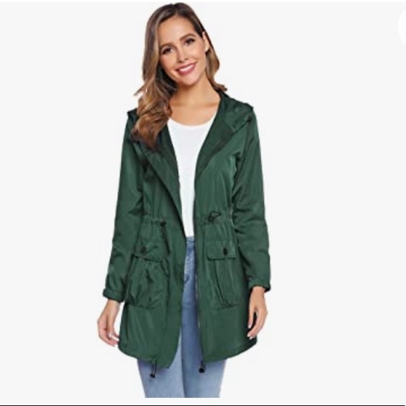 Womens Waterproof Hooded Rain Jacket Lightweight Windbreaker Raincoat w/ Pockets - Picture 2 of 6